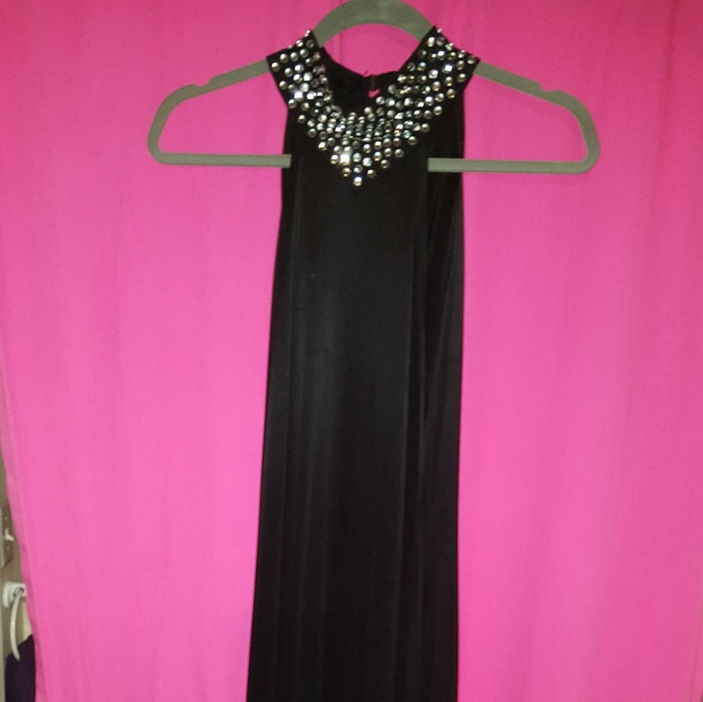 Black sparkly hemmed collar gown